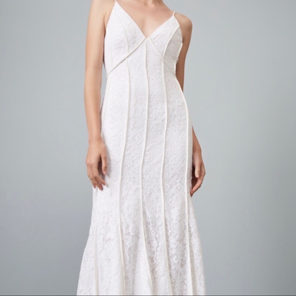 White lace spaghetti strap wedding gown by Keepsake the Label